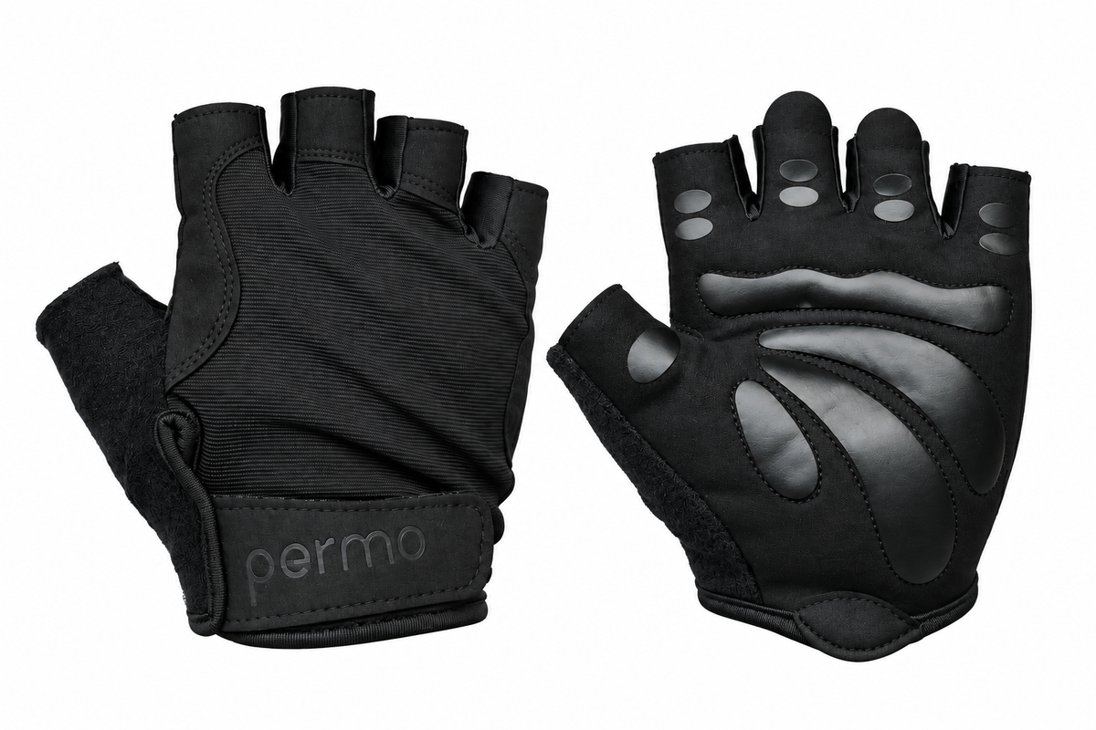 Permo Lite Gym Gloves with Wrist Support, Padded Palm Weight Lifting Gloves, Cycling, Anti-slip Gym Gloves for Exercise, Powerlifting, Cross Training, Workout, Best for Men & Women, Black