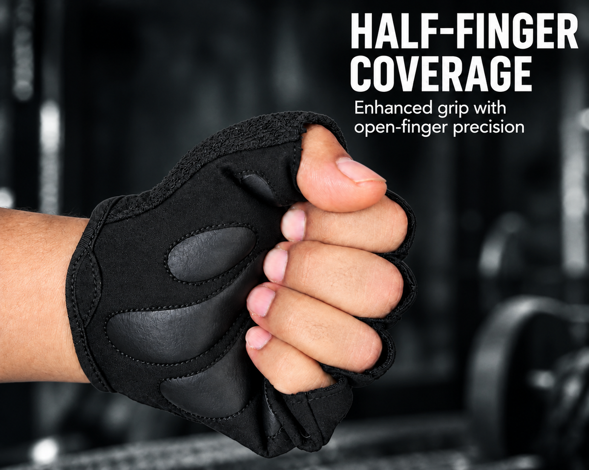 Permo Lite Gym Gloves with Wrist Support, Padded Palm Weight Lifting Gloves, Cycling, Anti-slip Gym Gloves for Exercise, Powerlifting, Cross Training, Workout, Best for Men & Women, Black