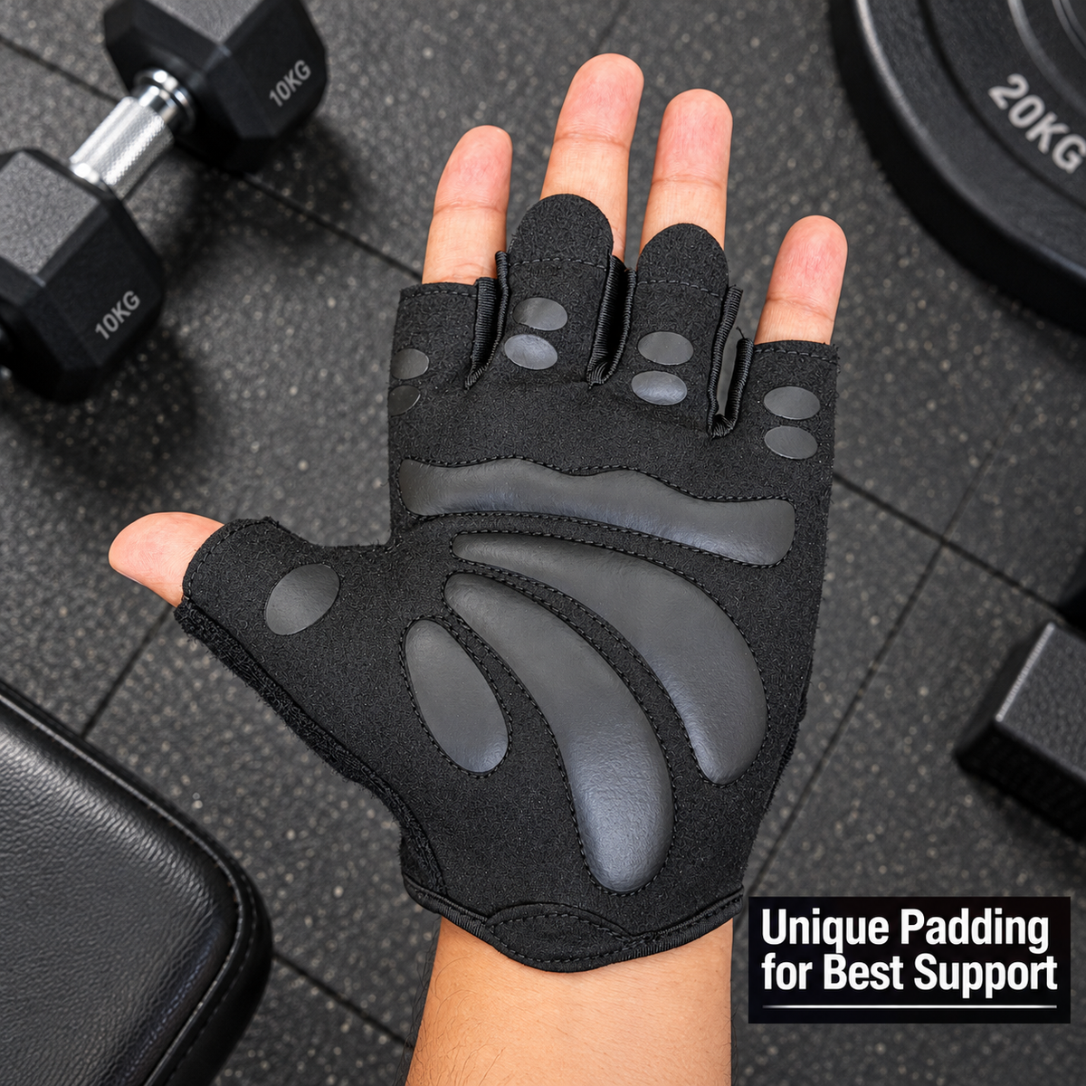 Permo Lite Gym Gloves with Wrist Support, Padded Palm Weight Lifting Gloves, Cycling, Anti-slip Gym Gloves for Exercise, Powerlifting, Cross Training, Workout, Best for Men & Women, Black